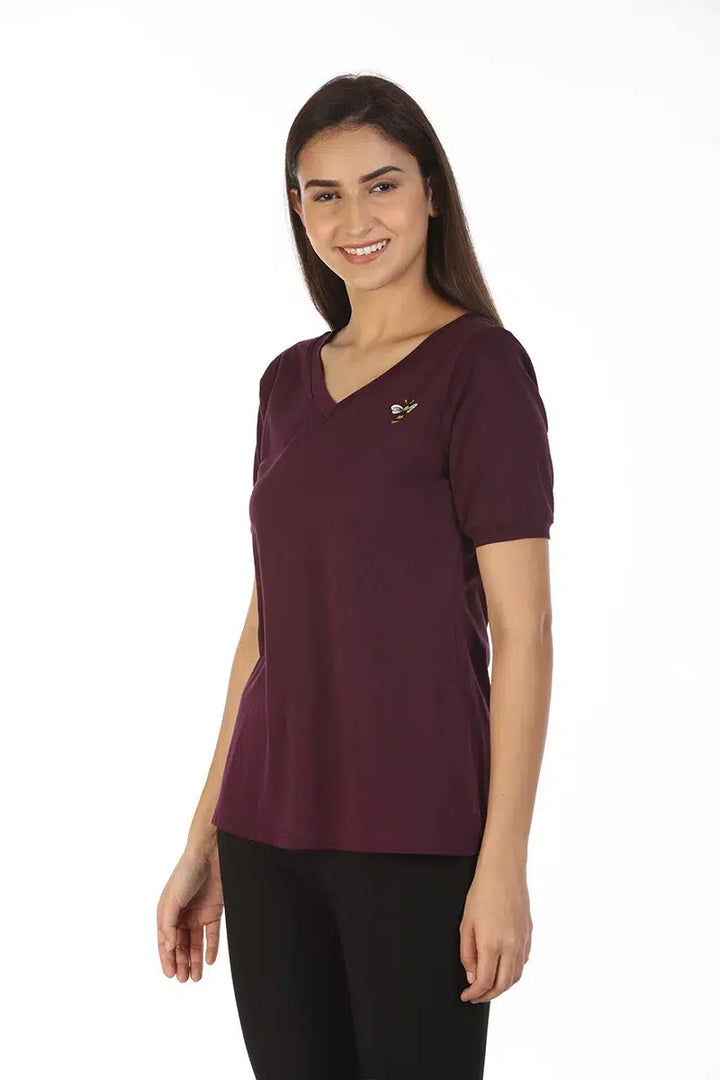 Purple Solid V-Neck Cotton Jersey