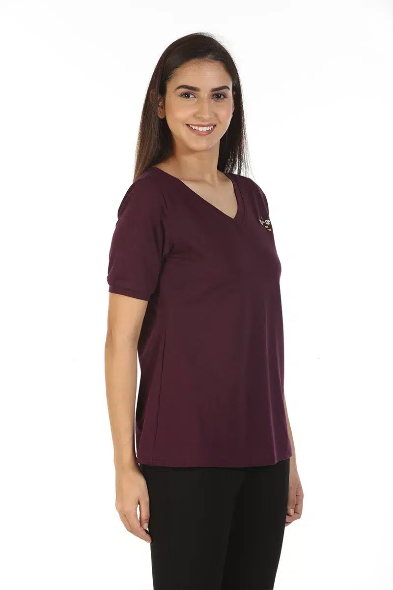 Purple Solid V-Neck Cotton Jersey