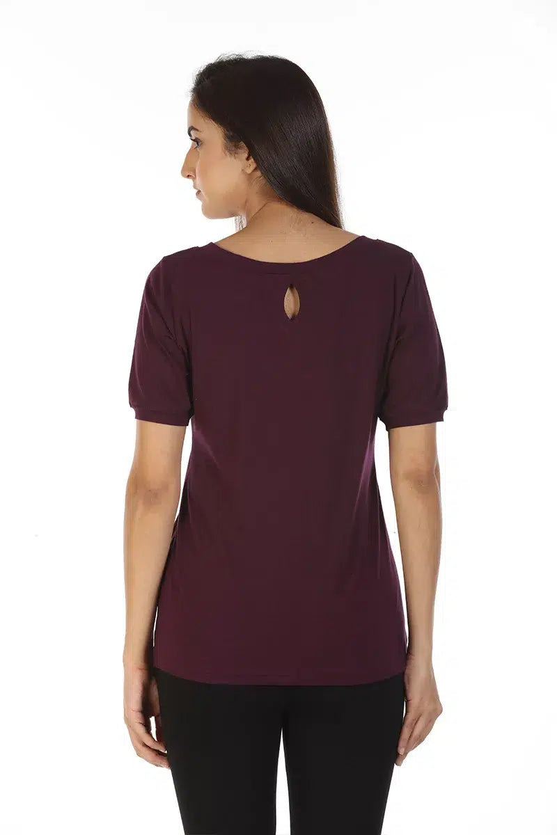 Purple Solid V-Neck Cotton Jersey
