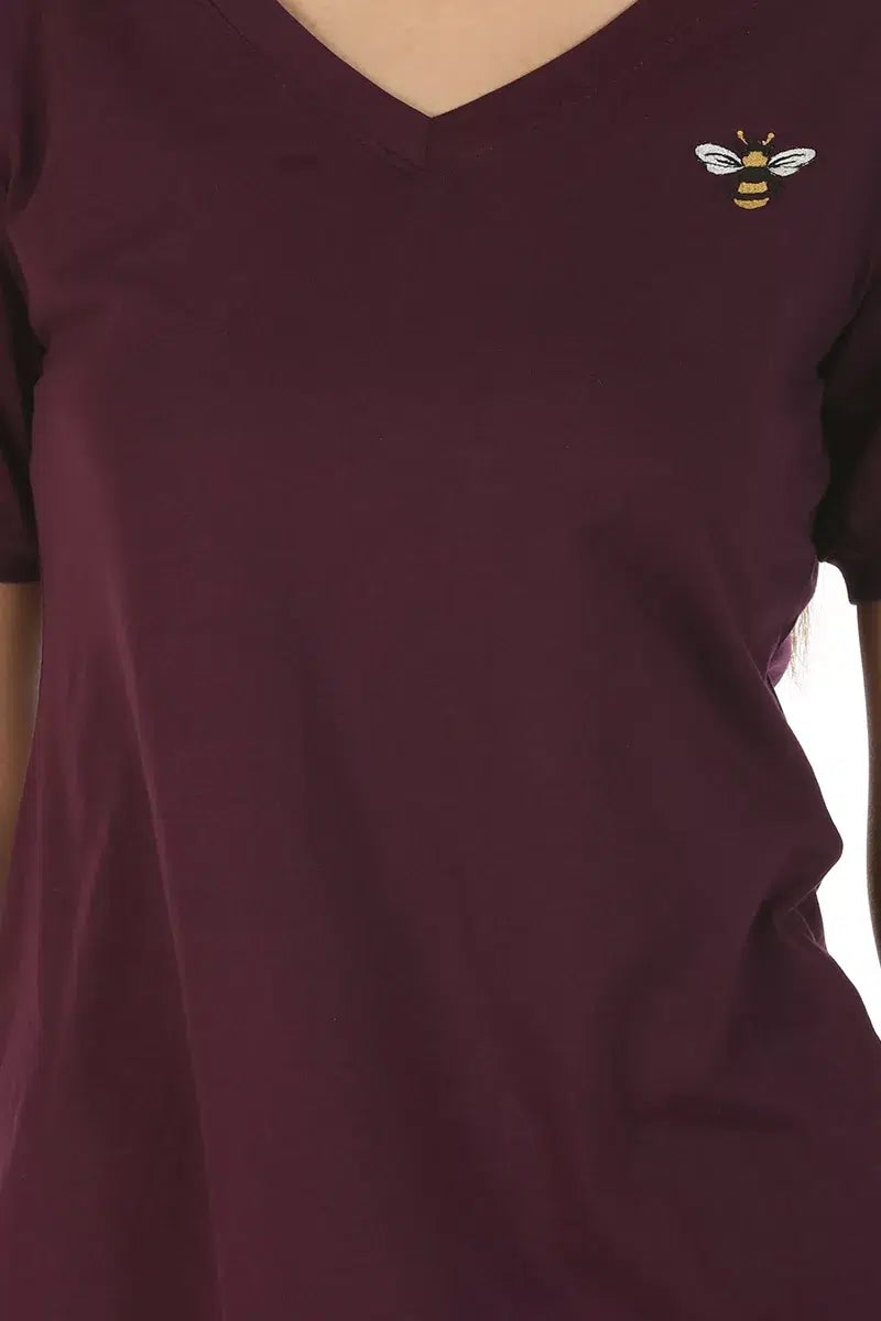 Purple Solid V-Neck Cotton Jersey