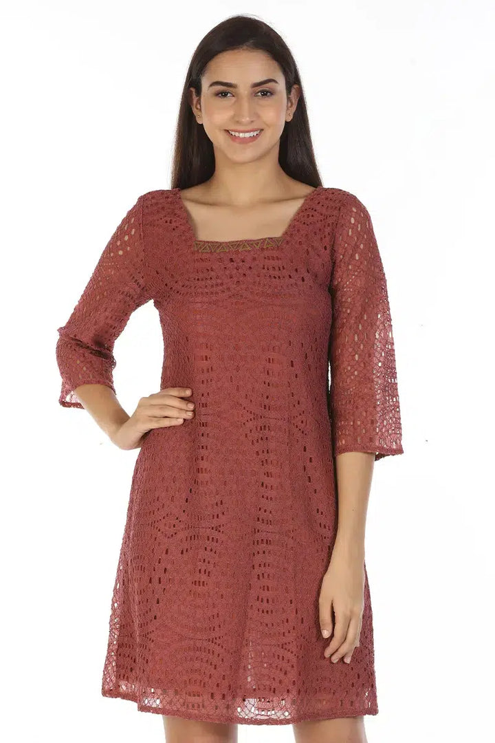 Red Lace Dress with Square Neck (Chantilly Lace)