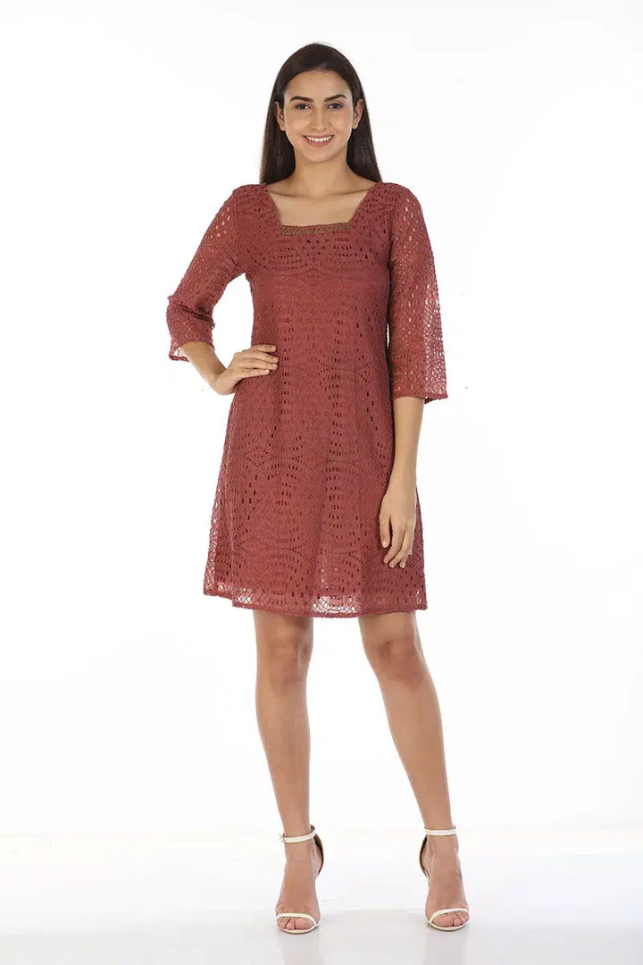 Red Lace Dress with Square Neck (Chantilly Lace)