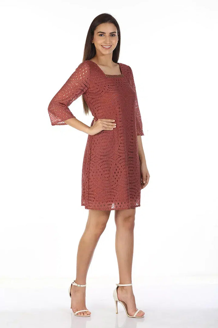 Red Lace Dress with Square Neck (Chantilly Lace)