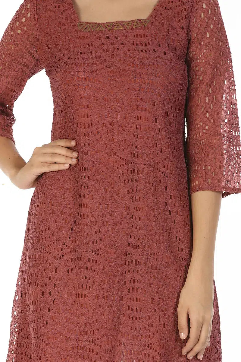 Red Lace Dress with Square Neck (Chantilly Lace)