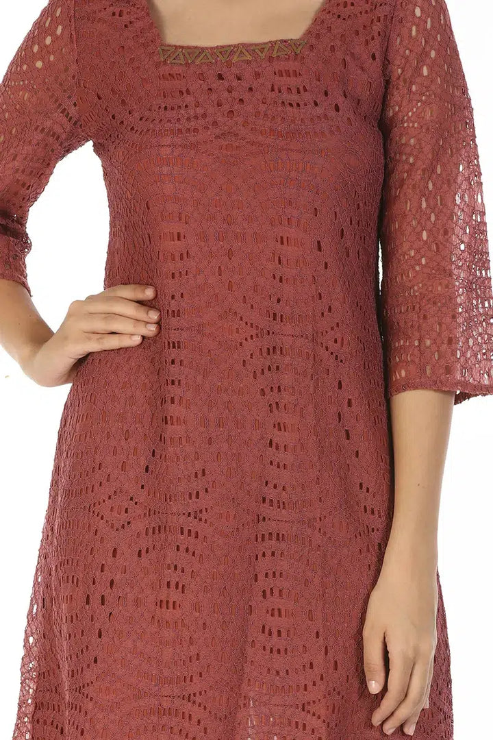 Red Lace Dress with Square Neck (Chantilly Lace)