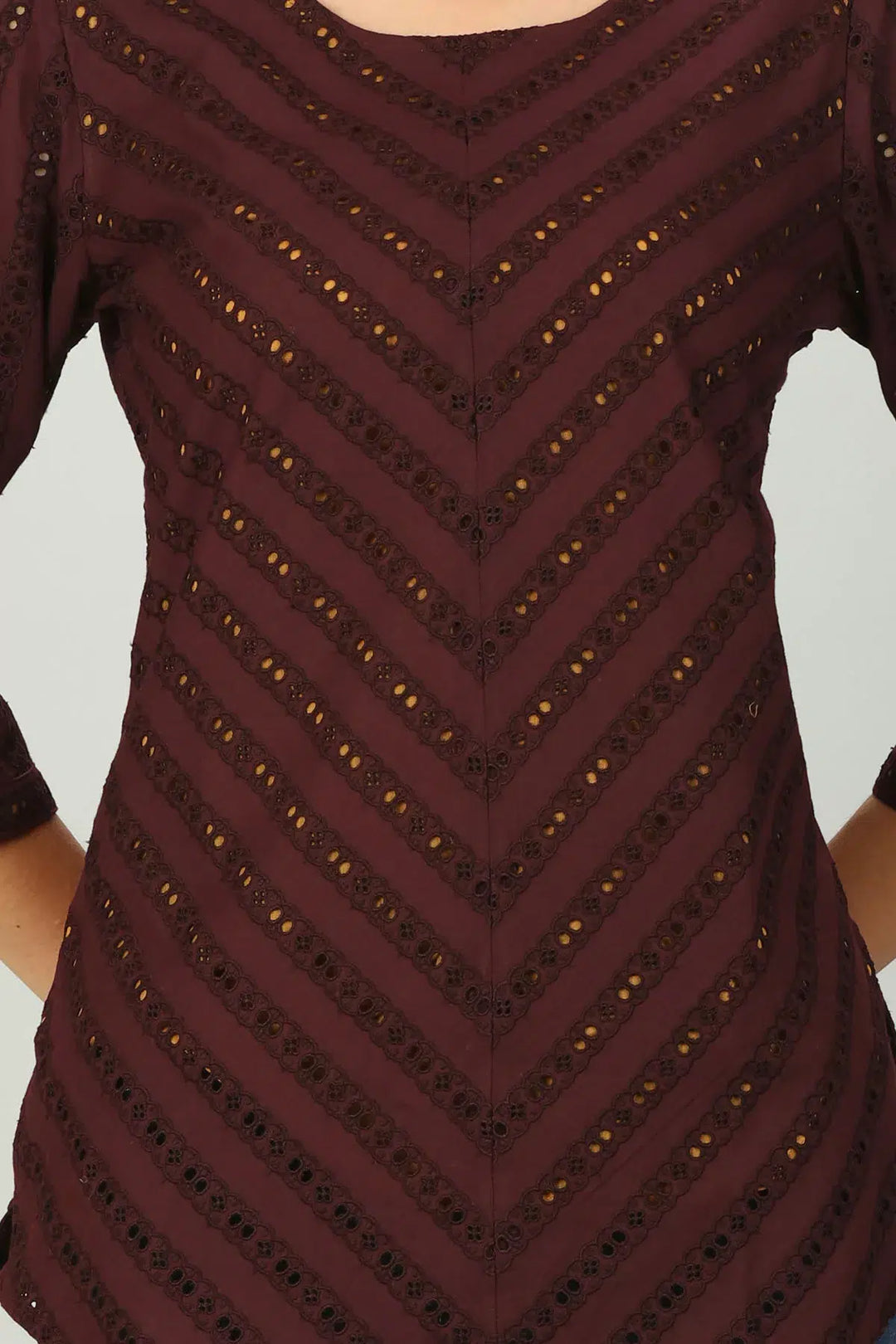 Brown Cotton Round Neck Top