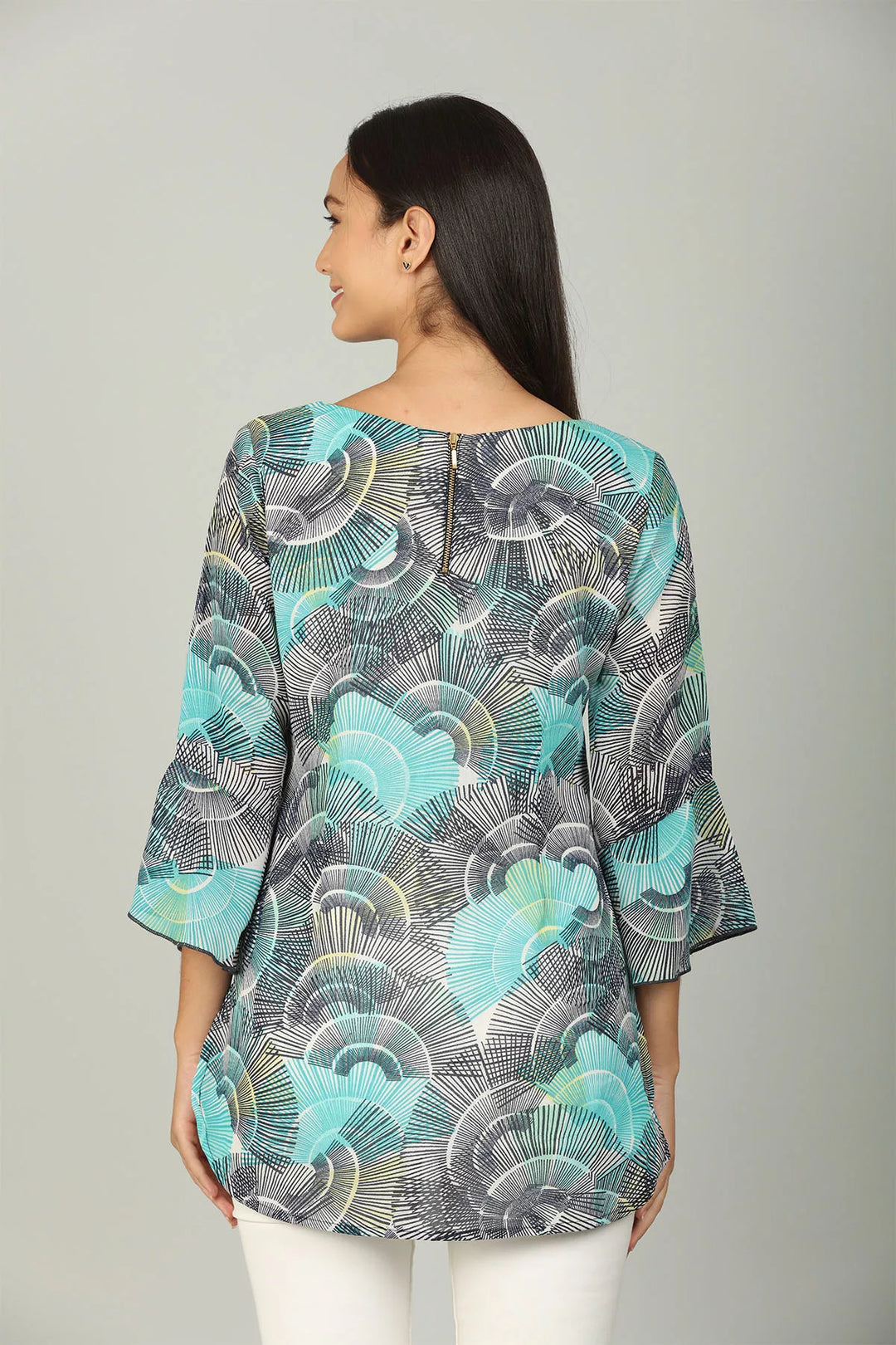 Blue V neck Top with Bell sleeve