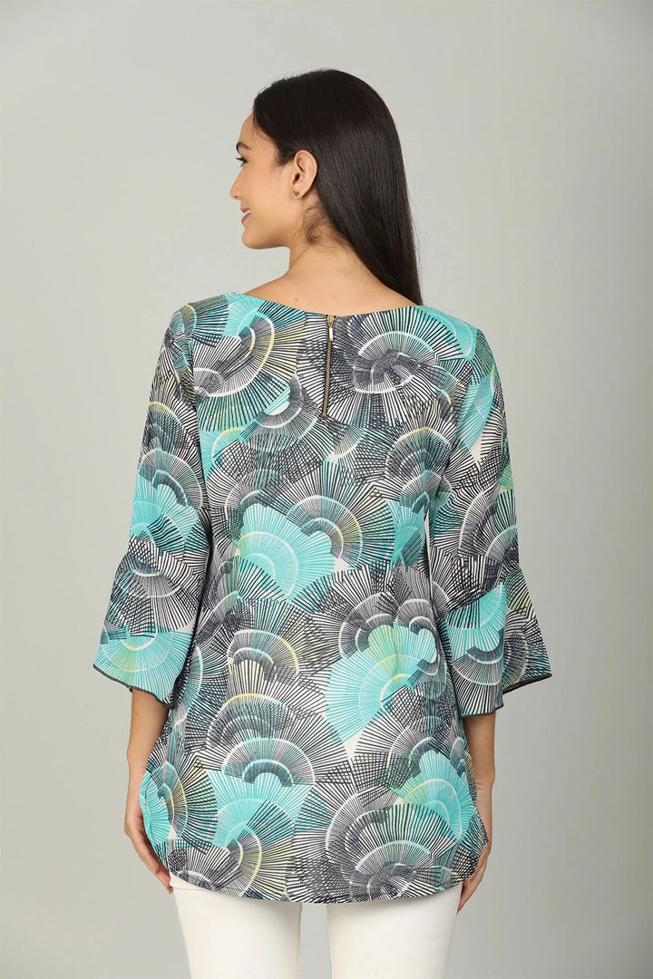 Blue V neck Top with Bell sleeve