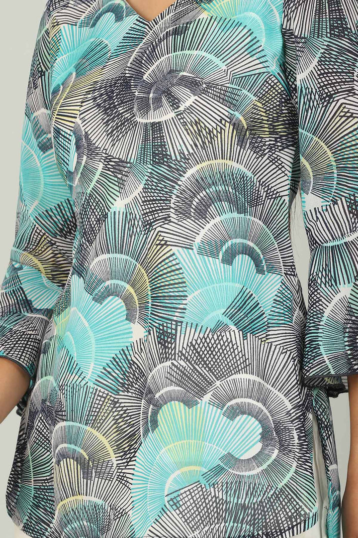 Blue V neck Top with Bell sleeve