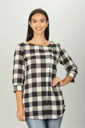 Black check round neck Top