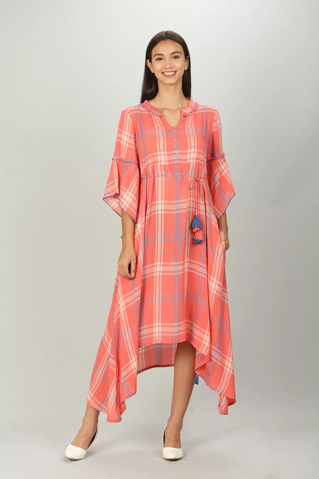 Pink Mandarin Neck High-Low Dress