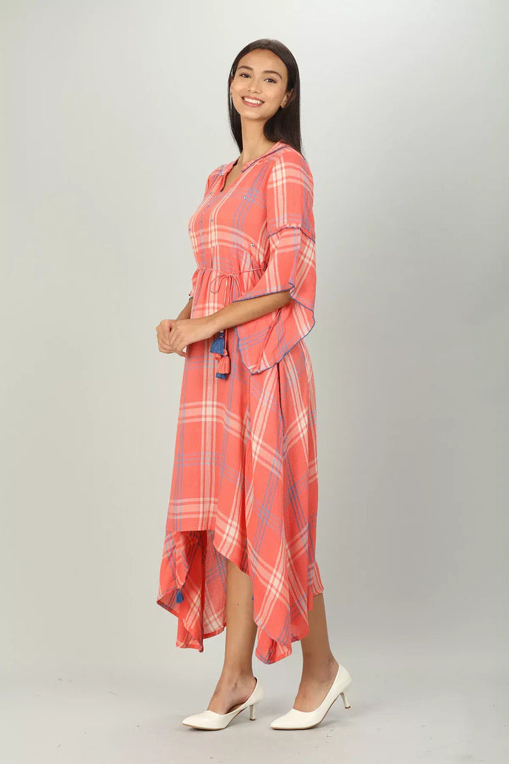 Pink Mandarin Neck High-Low Dress