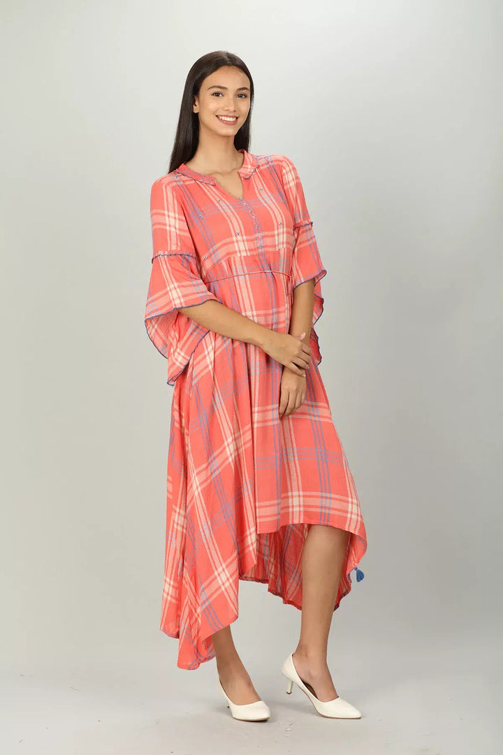 Pink Mandarin Neck High-Low Dress