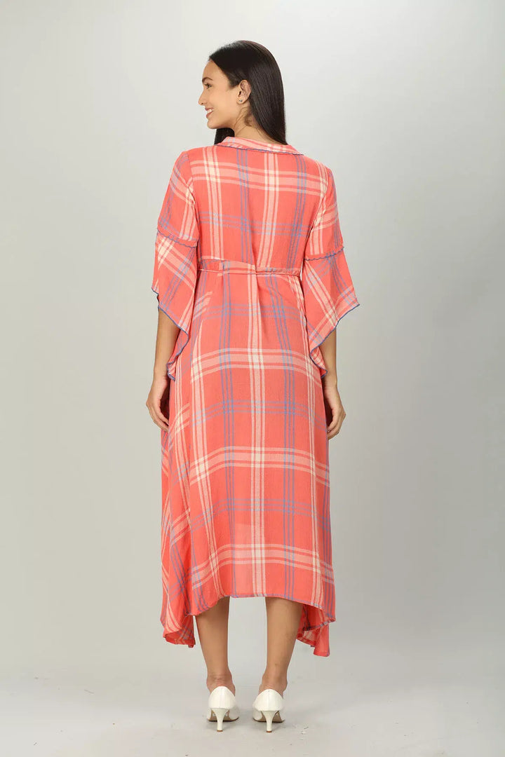 Pink Mandarin Neck High-Low Dress