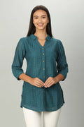 Teal Cotton Shirt with Collared Neck