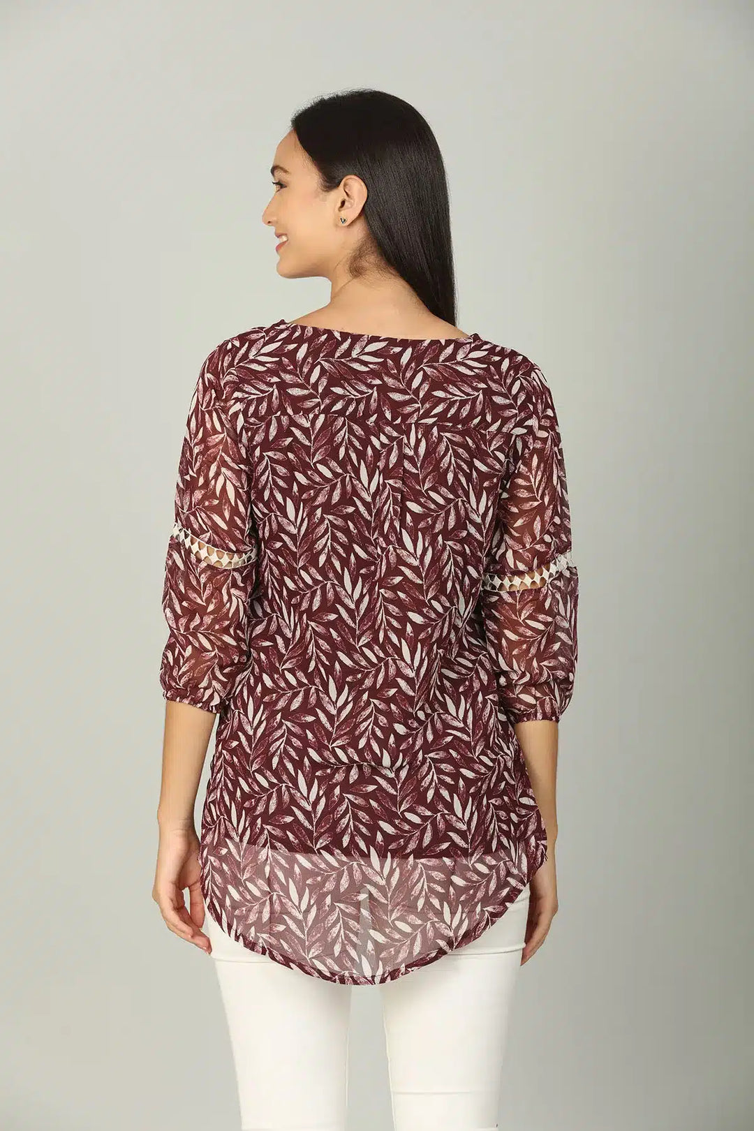 Maroon V Neck printed Top