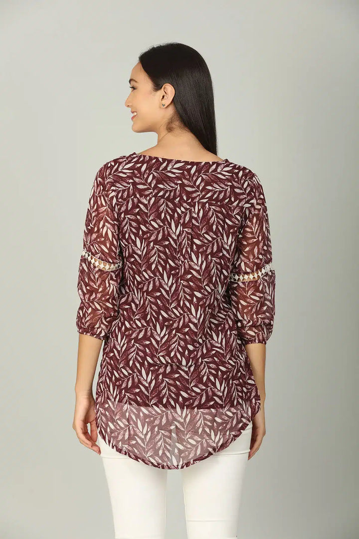 Maroon V Neck printed Top