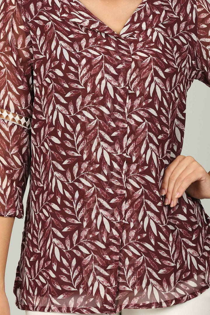 Maroon V Neck printed Top