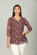 Maroon V Neck printed Top