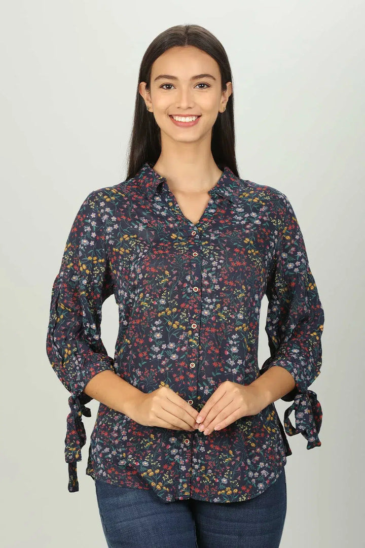 Dark Blue Floral print Collar Regular Shirt
