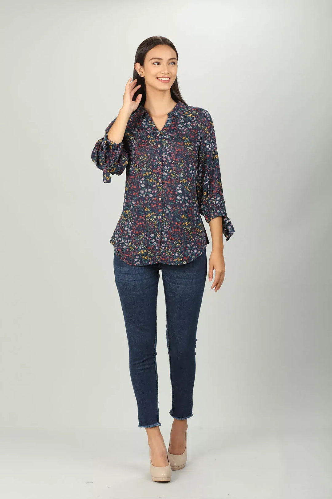 Dark Blue Floral print Collar Regular Shirt