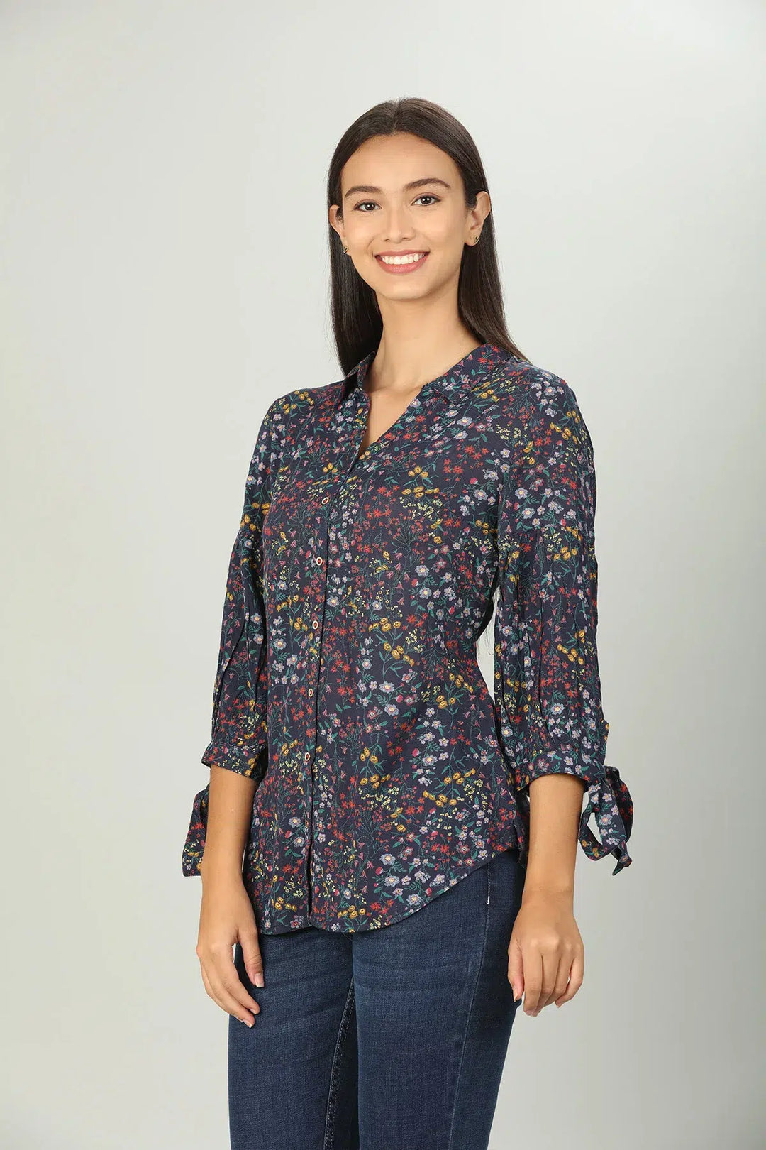 Dark Blue Floral print Collar Regular Shirt