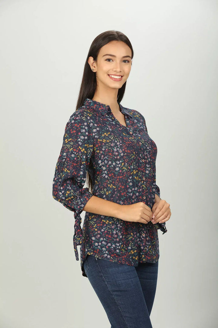 Dark Blue Floral print Collar Regular Shirt