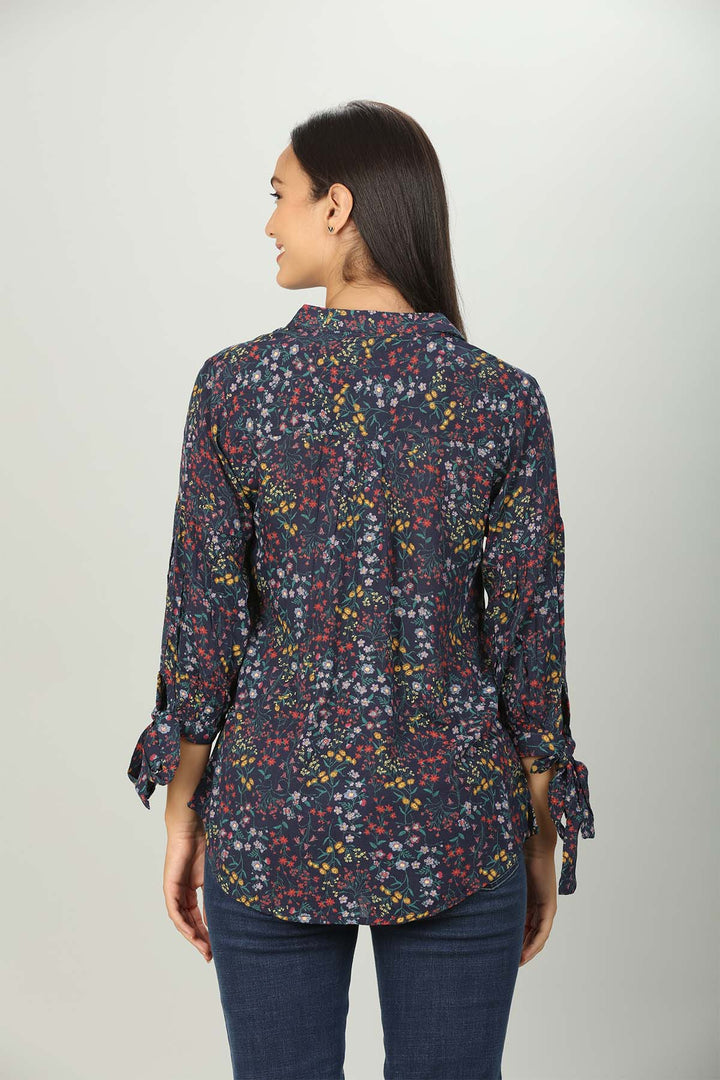 Dark Blue Floral print Collar Regular Shirt