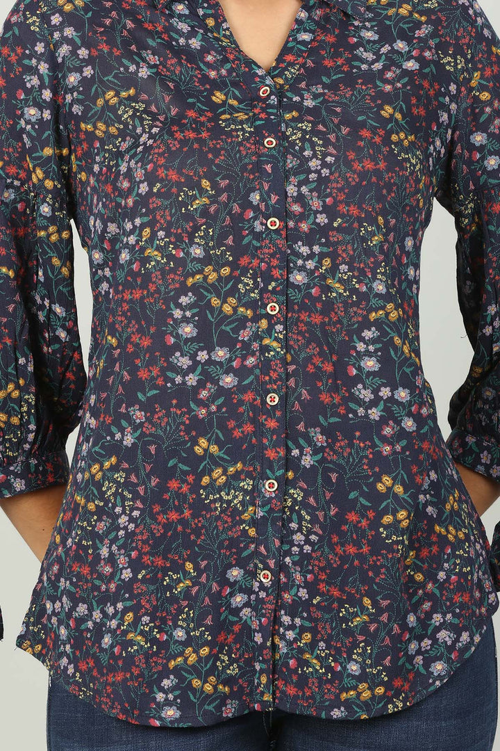Dark Blue Floral print Collar Regular Shirt
