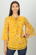 Yellow chiffon Floral Ruffles Top