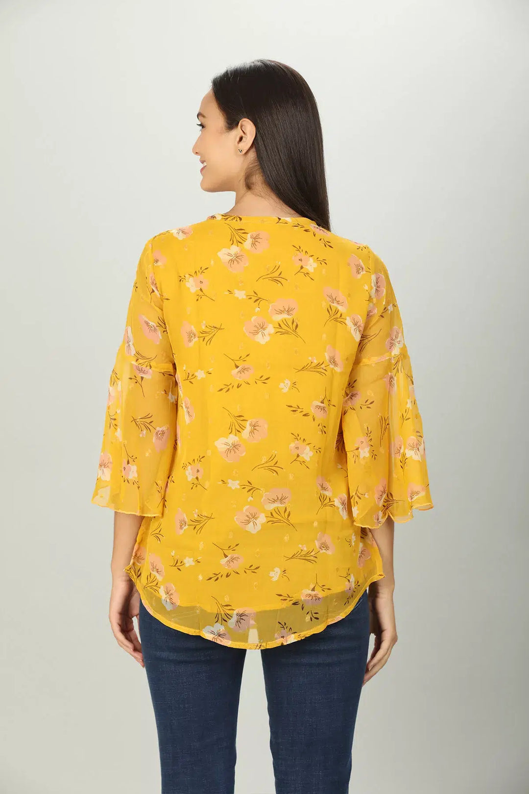 Yellow chiffon Floral Ruffles Top
