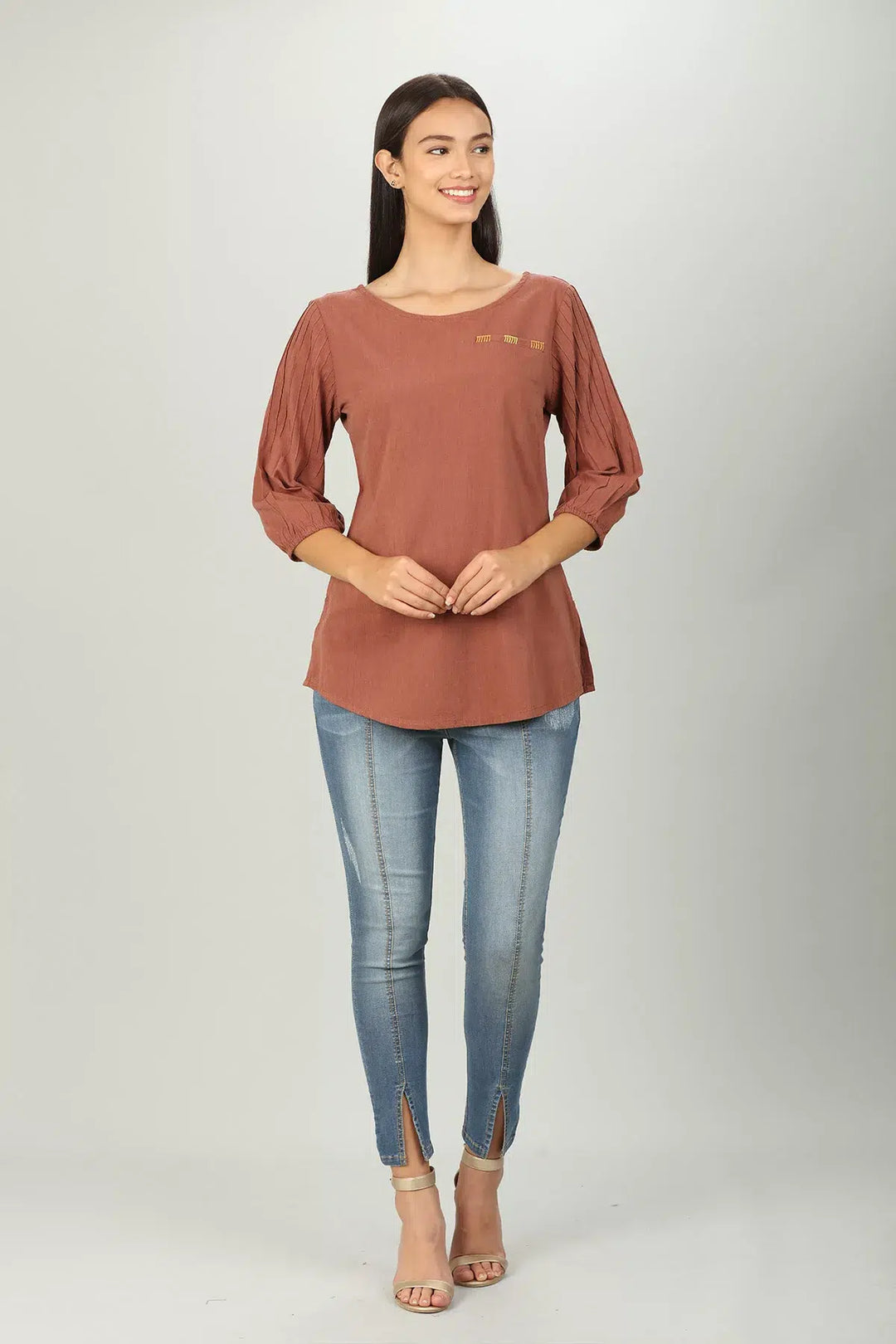 Rayon round neck solid top