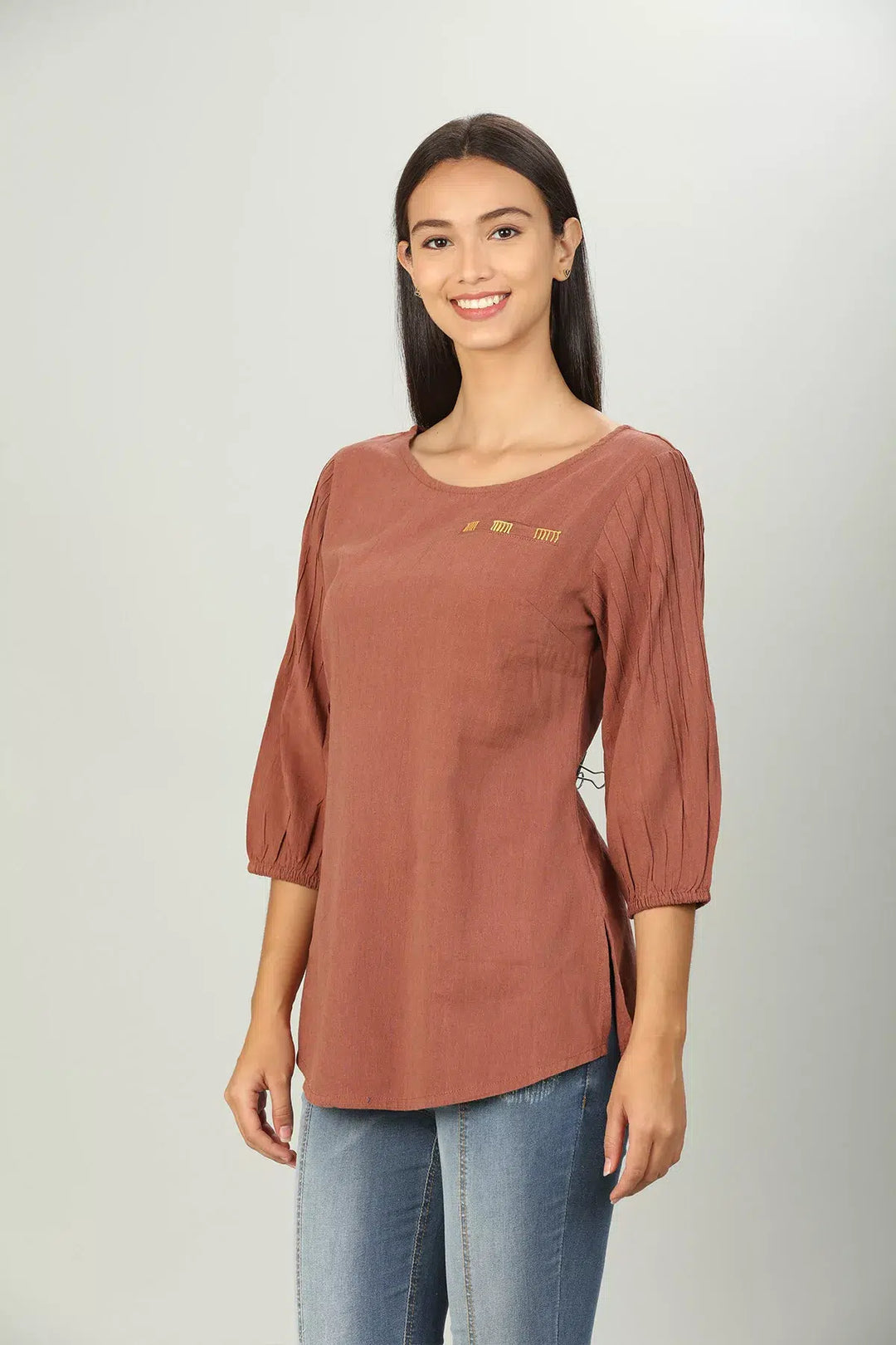 Rayon round neck solid top