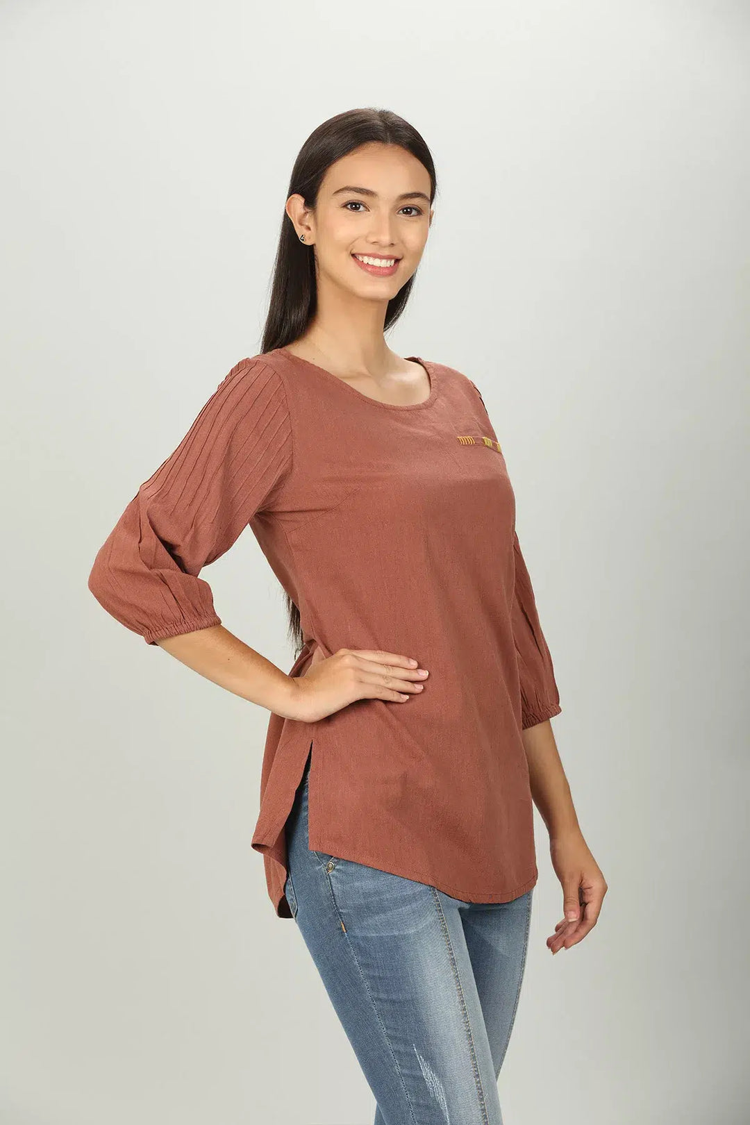 Rayon round neck solid top