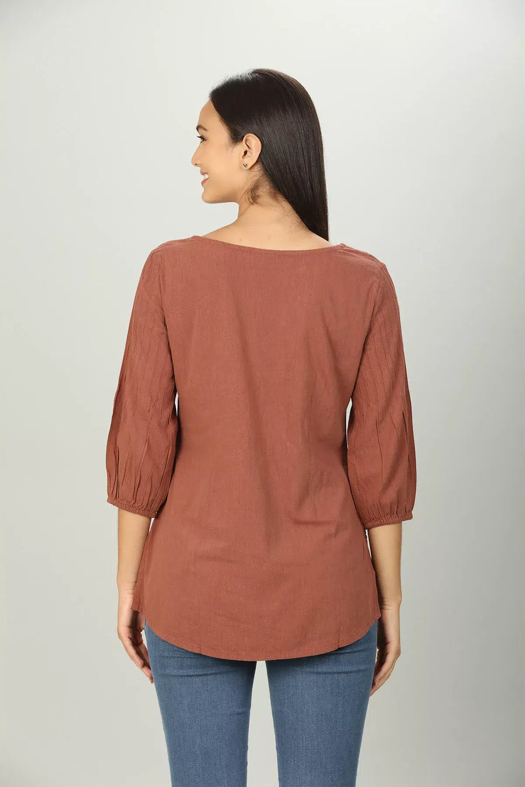 Rayon round neck solid top