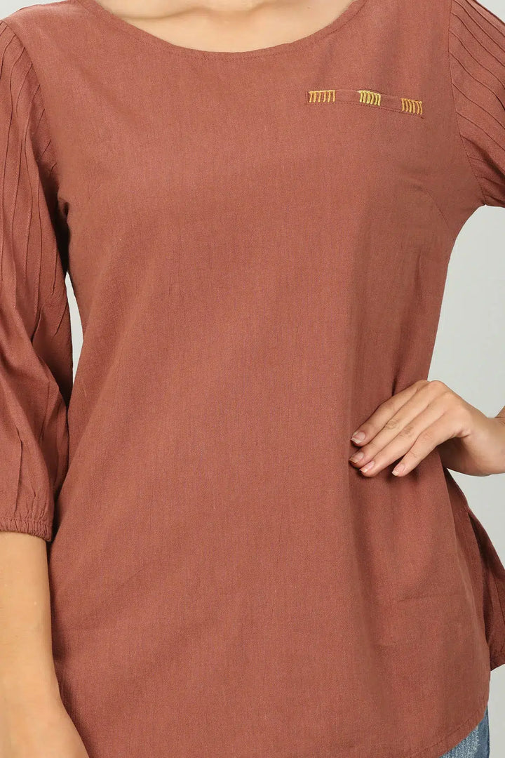Rayon round neck solid top