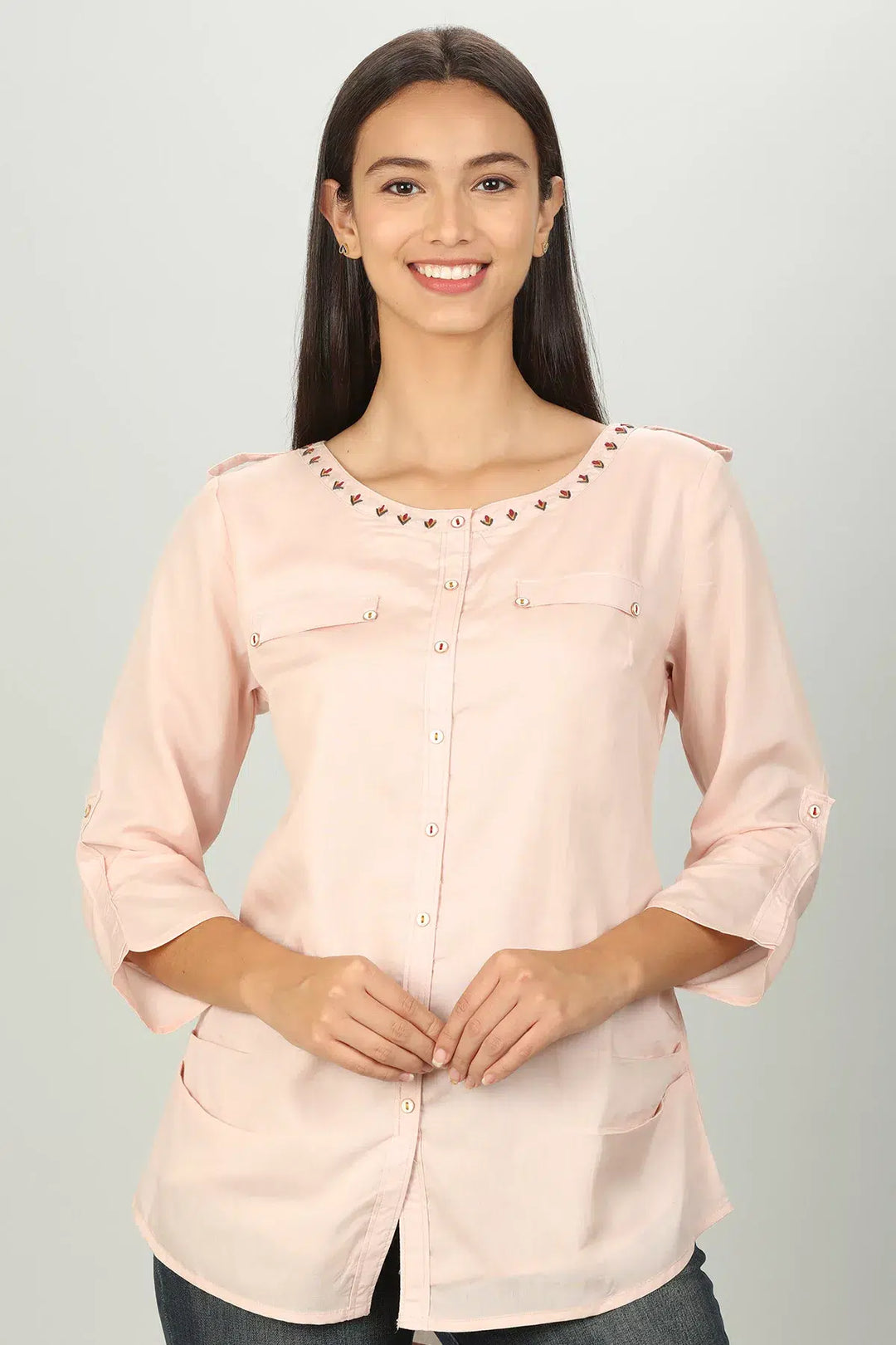 Pink solid round neck Shirt