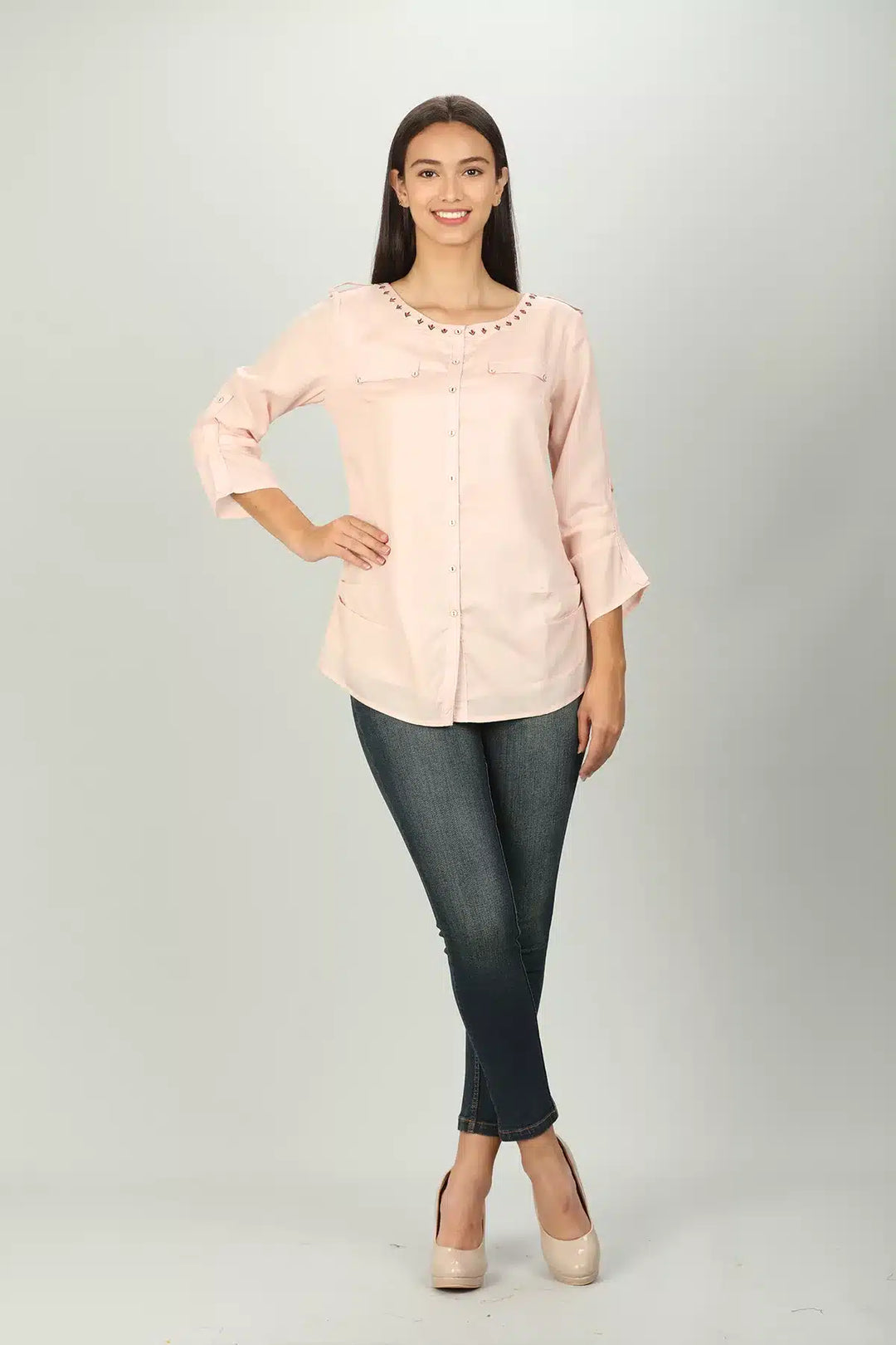 Pink solid round neck Shirt