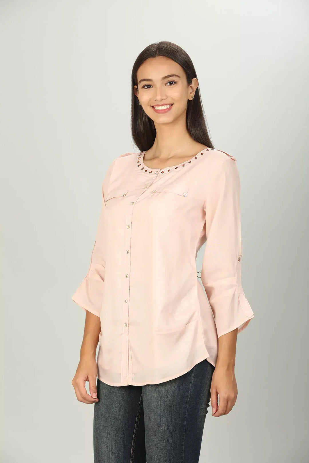 Pink solid round neck Shirt