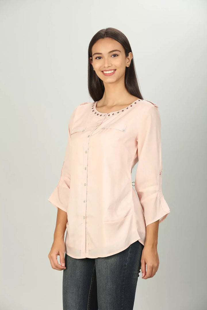 Pink solid round neck Shirt