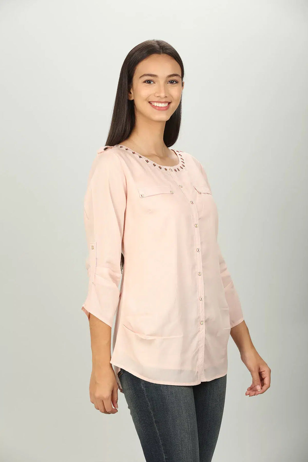 Pink solid round neck Shirt