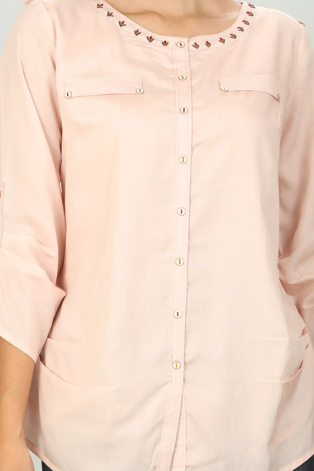 Pink solid round neck Shirt