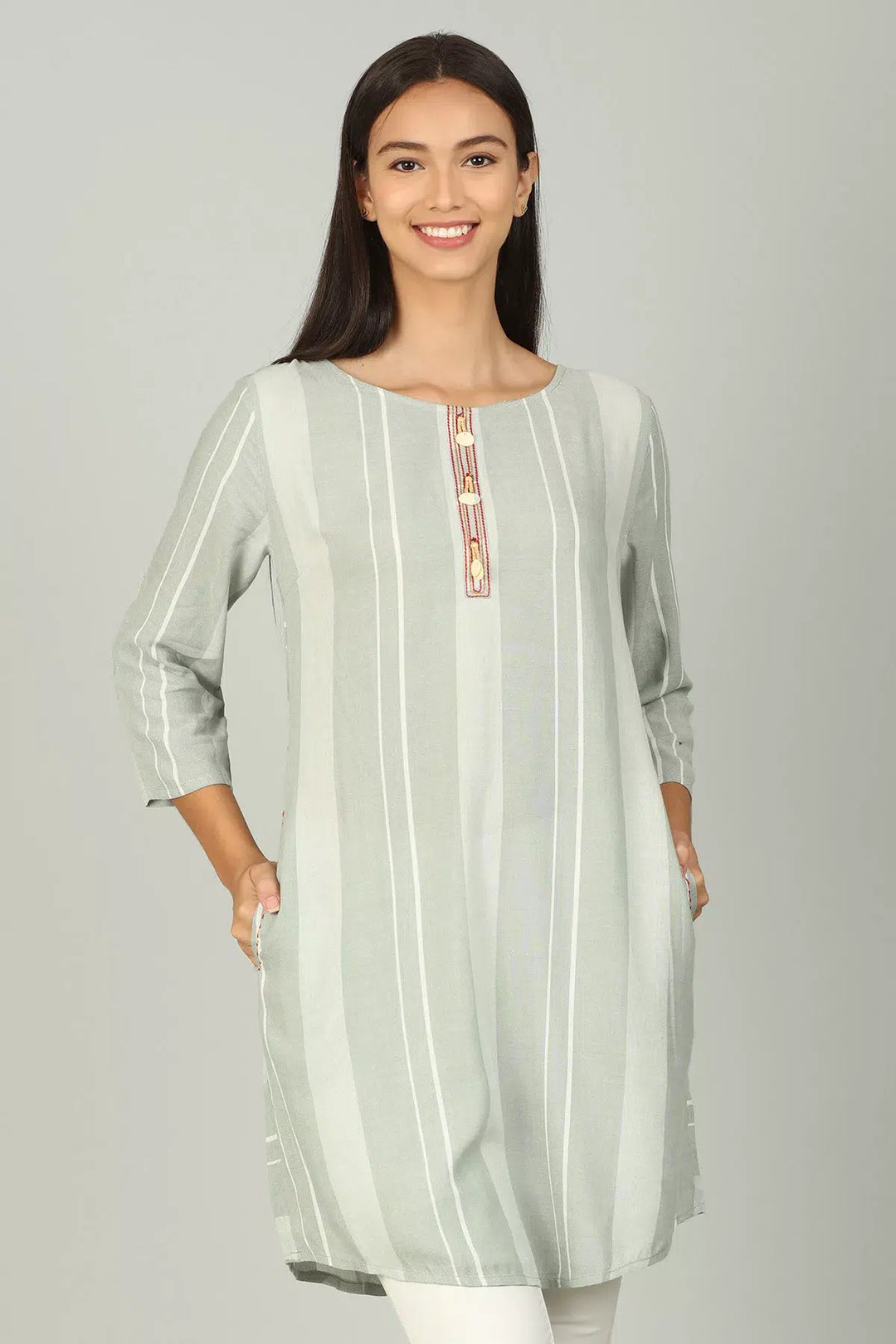 Light Grey embellished Stripe Tunic
