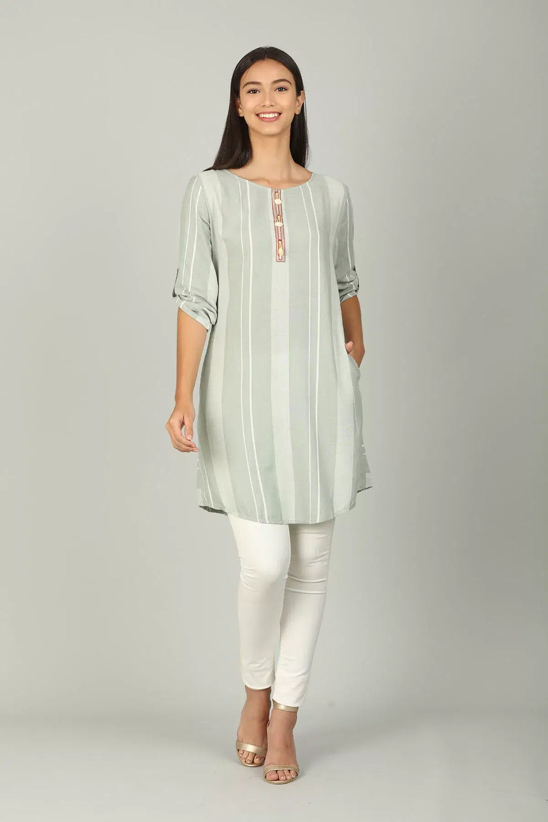 Light Grey embellished Stripe Tunic