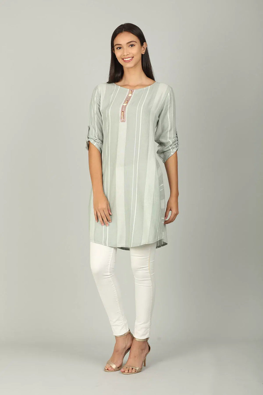 Light Grey embellished Stripe Tunic