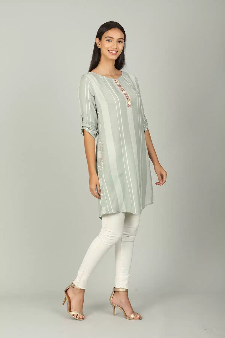 Light Grey embellished Stripe Tunic