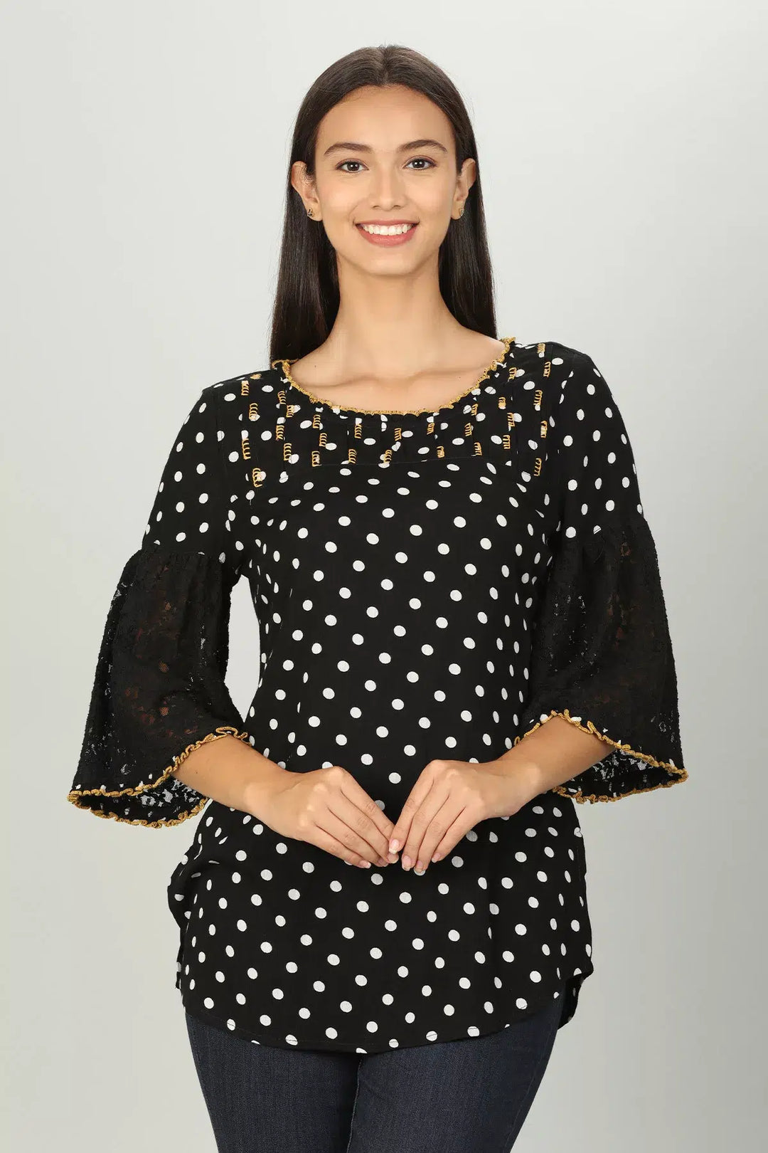 Black Polka Dot Print Top
