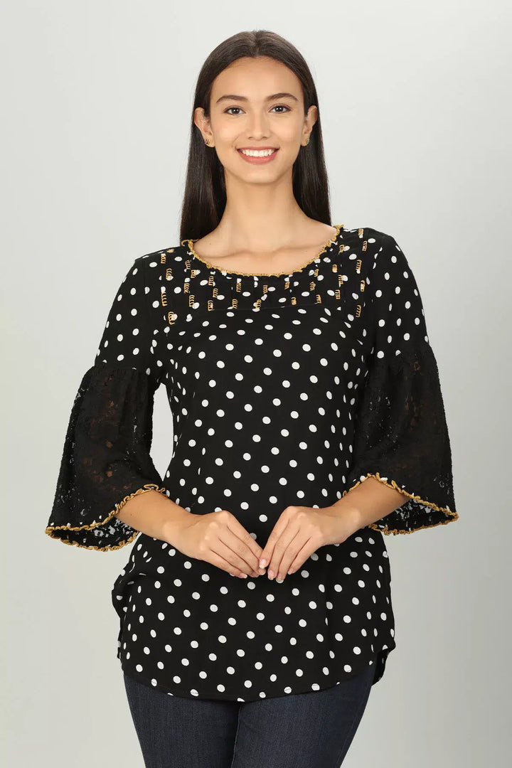 Black Polka Dot Print Top