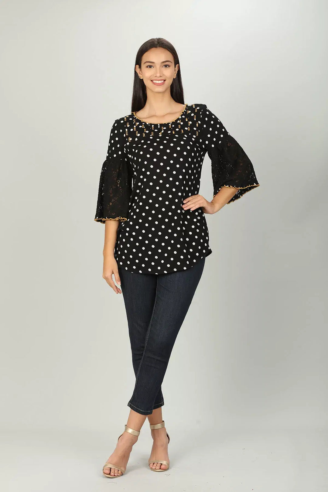 Black Polka Dot Print Top