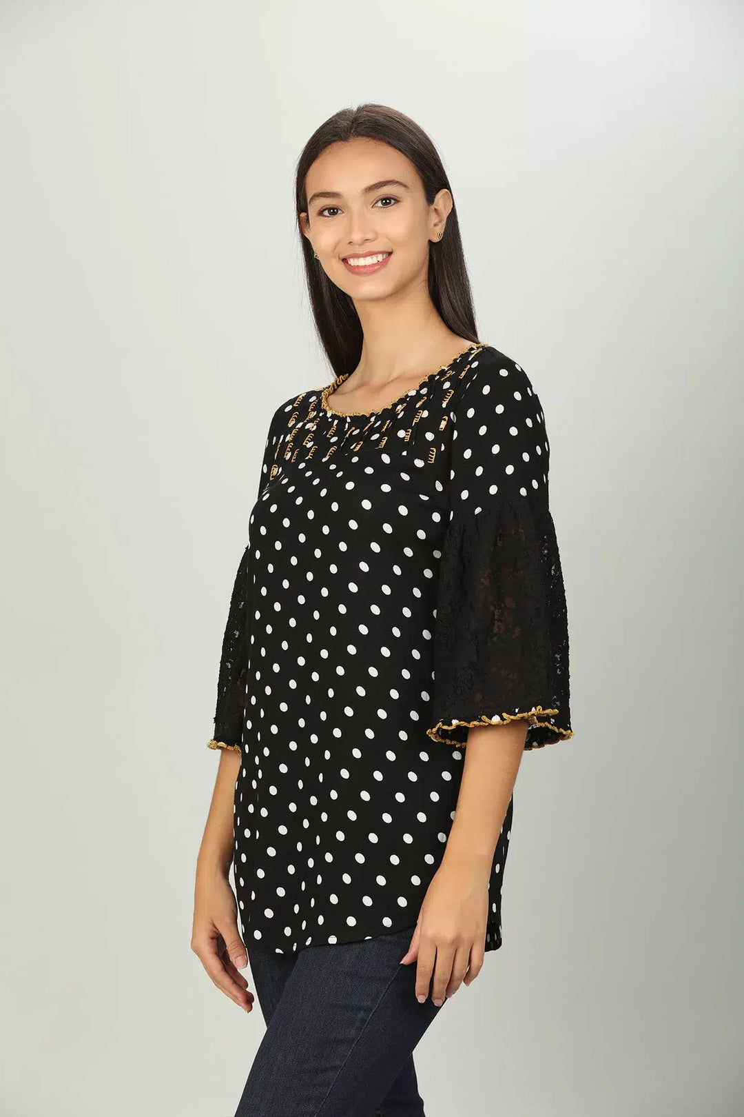 Black Polka Dot Print Top
